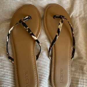 J. Crew Tan Sandals with Animal Print Straps
